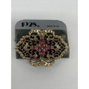 Vintage 1928 Antique Hold Tone Pink Crystal Brooch New
